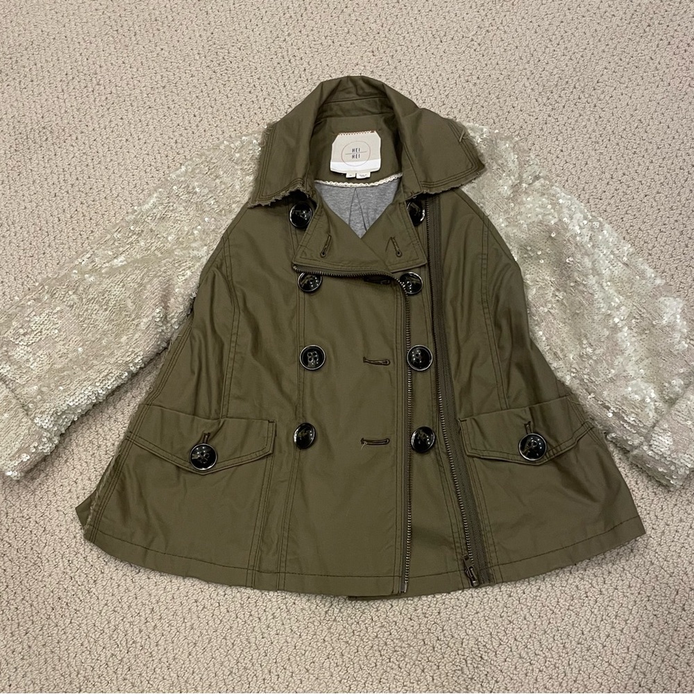 Adorable cropped Swing-style Olive Green and Sequin Jacket